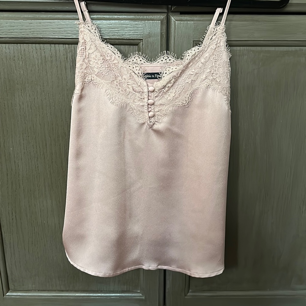 Abercrombie & Fitch Blush Pink Lace Trim Satin Tank Top